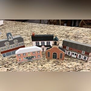 Five 5 Cat’s Meow Wooden Houses Farmhouse Rustic Collectibles Vintage